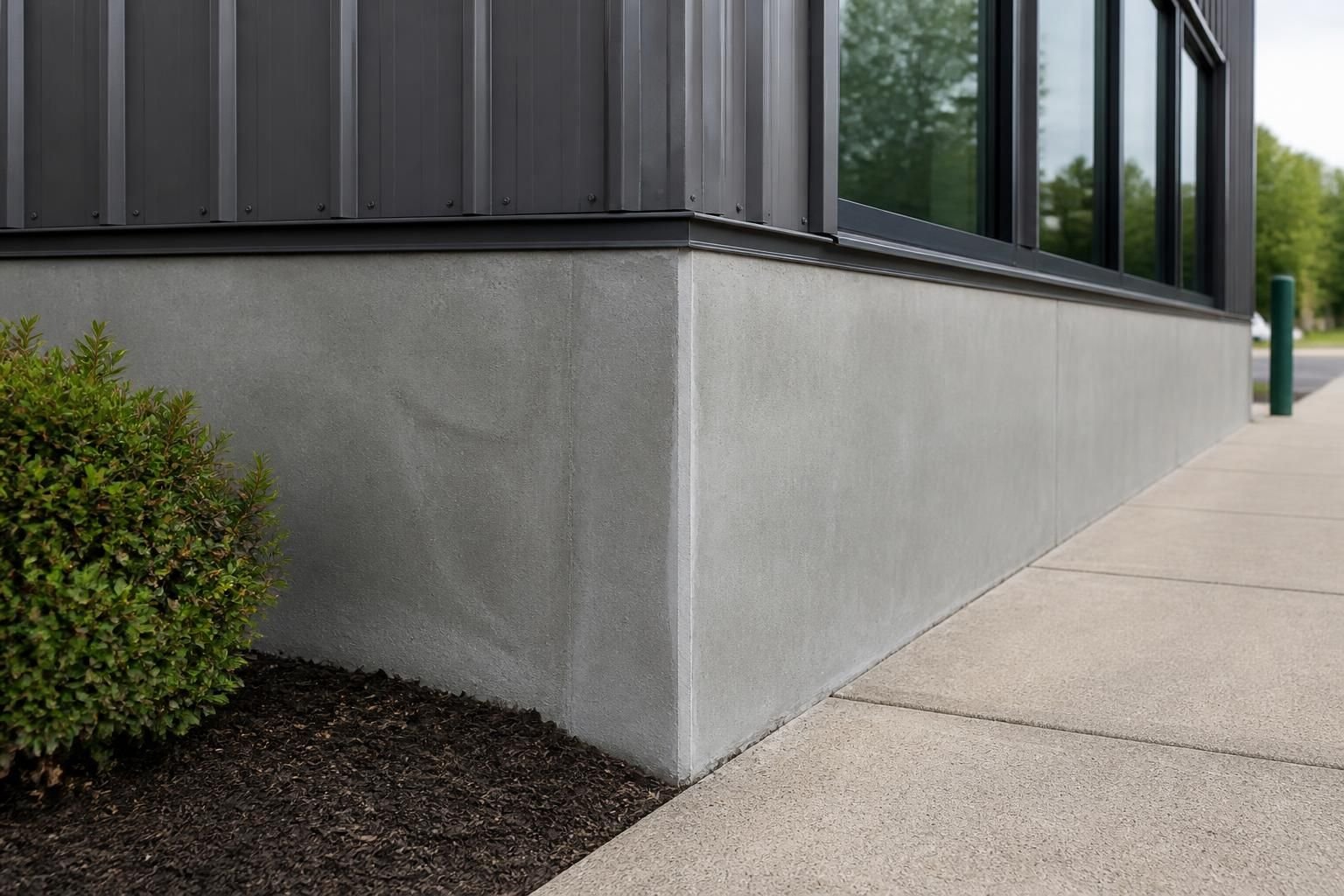 Commercial building foundation with clean repair results.